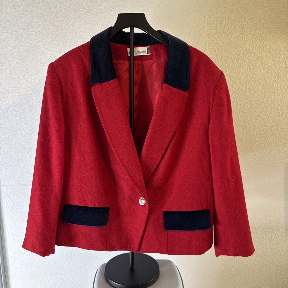 Evan‎ Picone Women's Red Worsted Wool Jacket Lined Petite Plus Size 20W